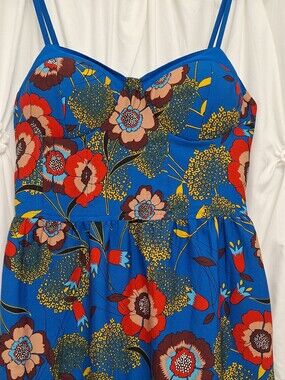 Bog COLLECTIVE Blue Floral Sundress with Red & Yellow Blooms